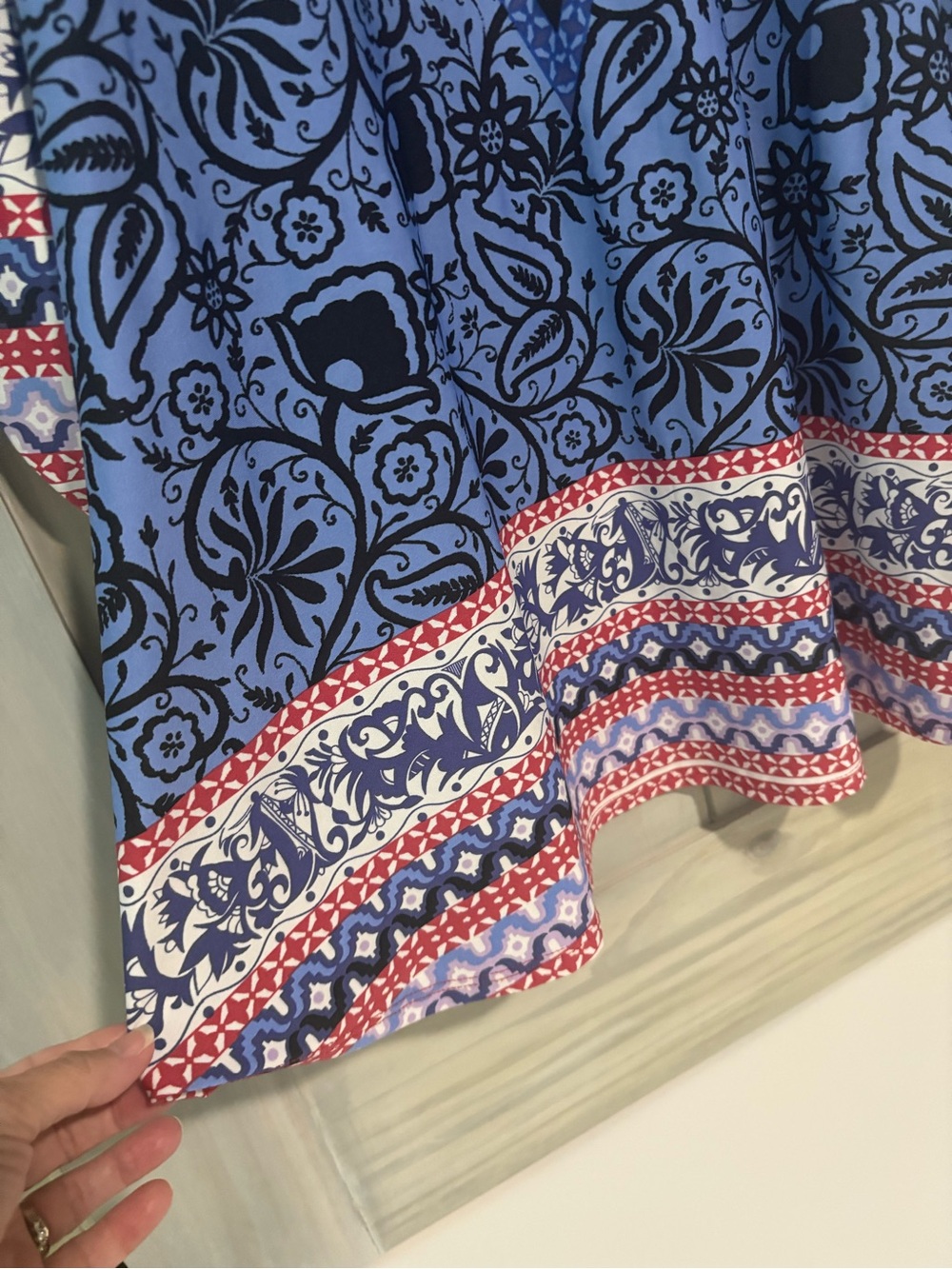 Blue Floral Top with V-Front Gold Embellishment - Picture 4 of 7